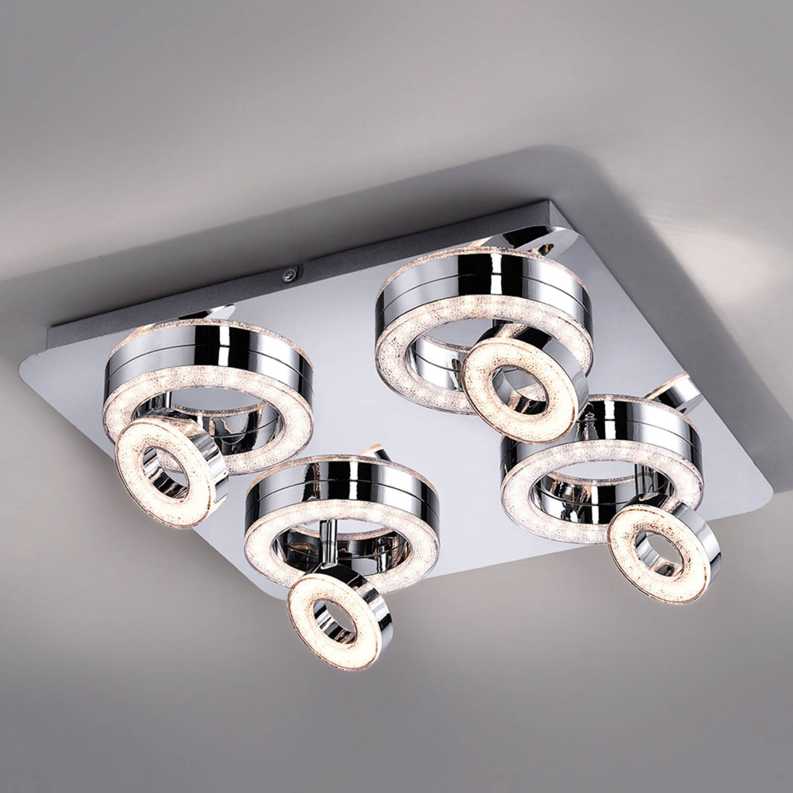 Quadratische LED-Deckenlampe Tim mit 8 Ringen von JUST LIGHT.