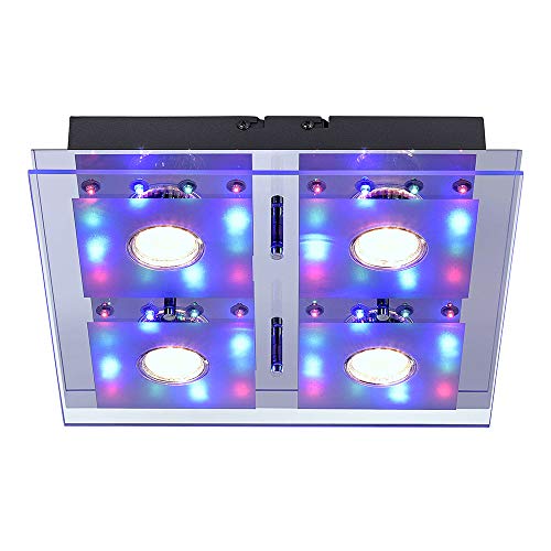 LeuchtenDirekt LED Deckenlampe 30x30cm | Deckenleuchte mit RGB-Farbwechsel, steuerbar mit Fernbedienung | quadratische Deckenbeleuchtung mit warmweißem Licht & Glasspiegelung… von LeuchtenDirekt