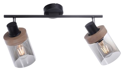 LeuchtenDirekt Deckenleuchte - Braun - Grau - Schwarz - Glas - Holz - Metall - 2-flammig - B 64 cm von LeuchtenDirekt