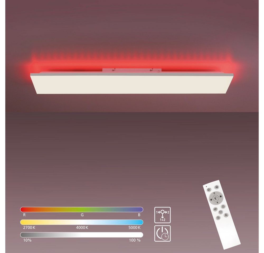 LeuchtenDirekt LED Deckenleuchte LED Panel GUSTAV länglich, Dimmbar, CCT-Farbtemperaturwechsel, RGB Farbwechsel, Memoryfuktion, 1xLED-Board/27,30W/2700-5000K, Warmweiß - Neutralweiß - Kaltweiß, RGB Backlight, CCT, Fernbedienung, dimmbar von LeuchtenDirekt
