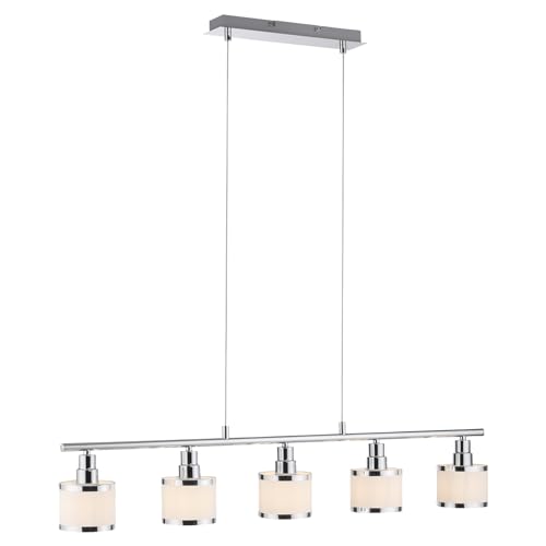 LeuchtenDirekt Leuchten Direkt Pendelleuchte - Chromfarben - Weiß - 90 x 120 cm - Metall - Stoff - 5-flammig von LeuchtenDirekt