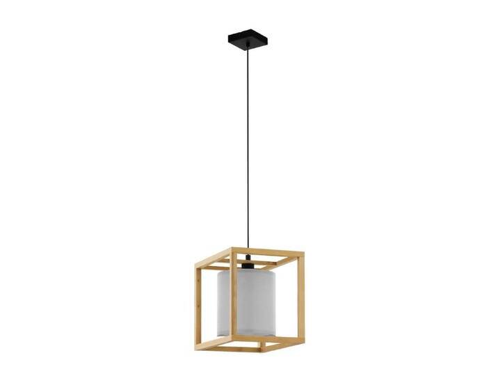 Hängelampe aus Holz Granados mit weißer Kapuze Stars of Light - von LeuchtenTotal