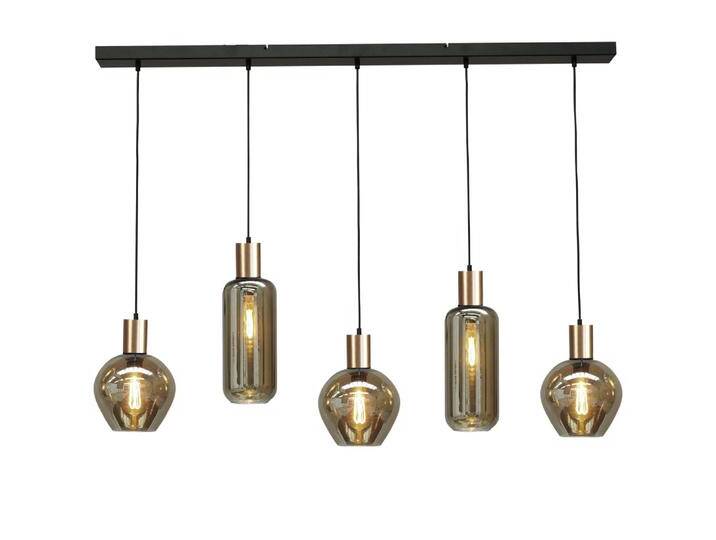 Hängelampe schwarz mit Gold Bounty 5-flammiges Curio-Glas von LeuchtenTotal