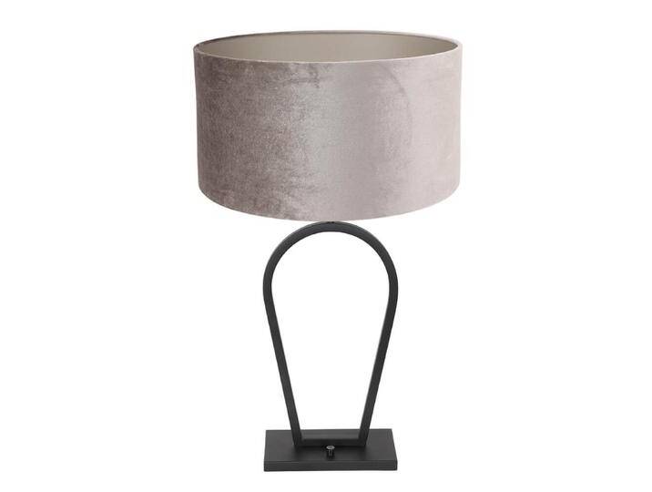 Schwarze Tischlampe Stang mit taupefarbener Samtkapuze Steinhauer von LeuchtenTotal