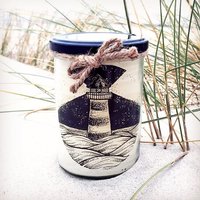 Handgegossene Kerze Im Glas Mit Leuchtturm-Print Meer Jar Candle Handmade Lighthouse Sea von LeuchtfeuerCandles