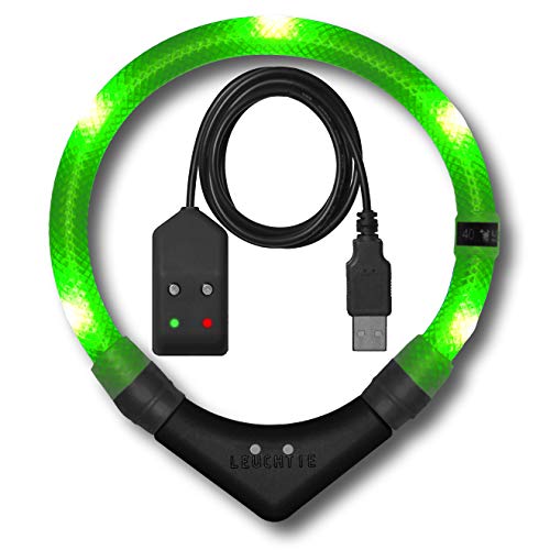 LEUCHTIE® Leuchthalsband Easy Charge für Hunde, USB aufladbar, wasserdichtes LED Halsband, extrem hell, 25h Leuchtdauer, kleine mittlere und große Hunde neongrün Größe 52,5 von LEUCHTIE