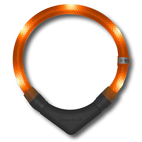 LEUCHTIE® Leuchthalsband Plus für Hunde, wasserdichtes LED Halsband, enorm hell 100h Leuchtdauer, Hundehalsband Leuchtend für kleine mittlere und große Hunde Sunset-orange Größe 37,5 von LEUCHTIE