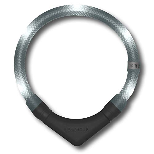LEUCHTIE® Leuchthalsband Plus für Hunde, wasserdichtes LED Halsband, enorm hell 100h Leuchtdauer, Hundehalsband Leuchtend für kleine mittlere und große Hunde weiß Größe 40 von LEUCHTIE