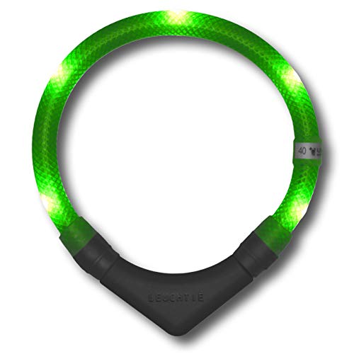 LEUCHTIE® Leuchthalsband Plus für Hunde, wasserdichtes LED Halsband, enorm hell 100h Leuchtdauer, Hundehalsband Leuchtend für kleine mittlere und große Hunde neongrün Größe 40 von LEUCHTIE