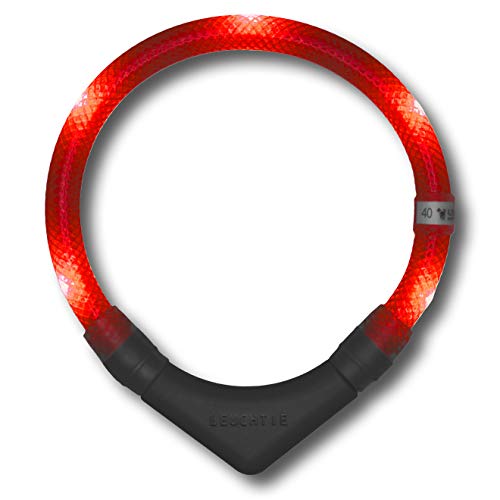LEUCHTIE® Leuchthalsband Plus für Hunde, wasserdichtes LED Halsband, enorm hell 100h Leuchtdauer, Hundehalsband Leuchtend für kleine mittlere und große Hunde rot Größe 57,5 von LEUCHTIE