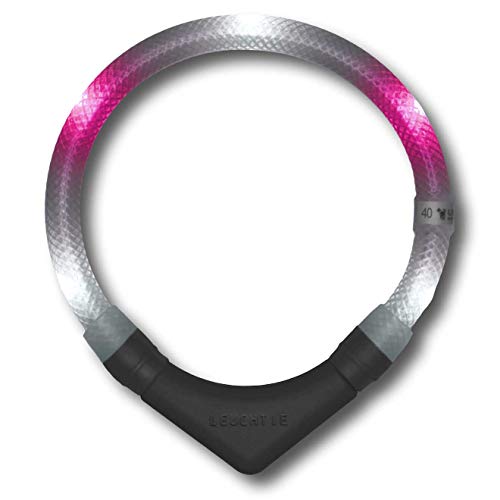 LEUCHTIE® Leuchthalsband Plus für Hunde, wasserdichtes LED Halsband, enorm hell 100h Leuchtdauer, Hundehalsband Leuchtend für kleine mittlere und große Hunde weiß-pink Größe 47,5 von LEUCHTIE