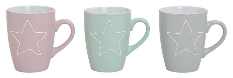 Levandeo® Becher, 3er Set Becher 300ml Stern Keramik Pastell Rosa Grün Grau Kaffeepott von Levandeo®