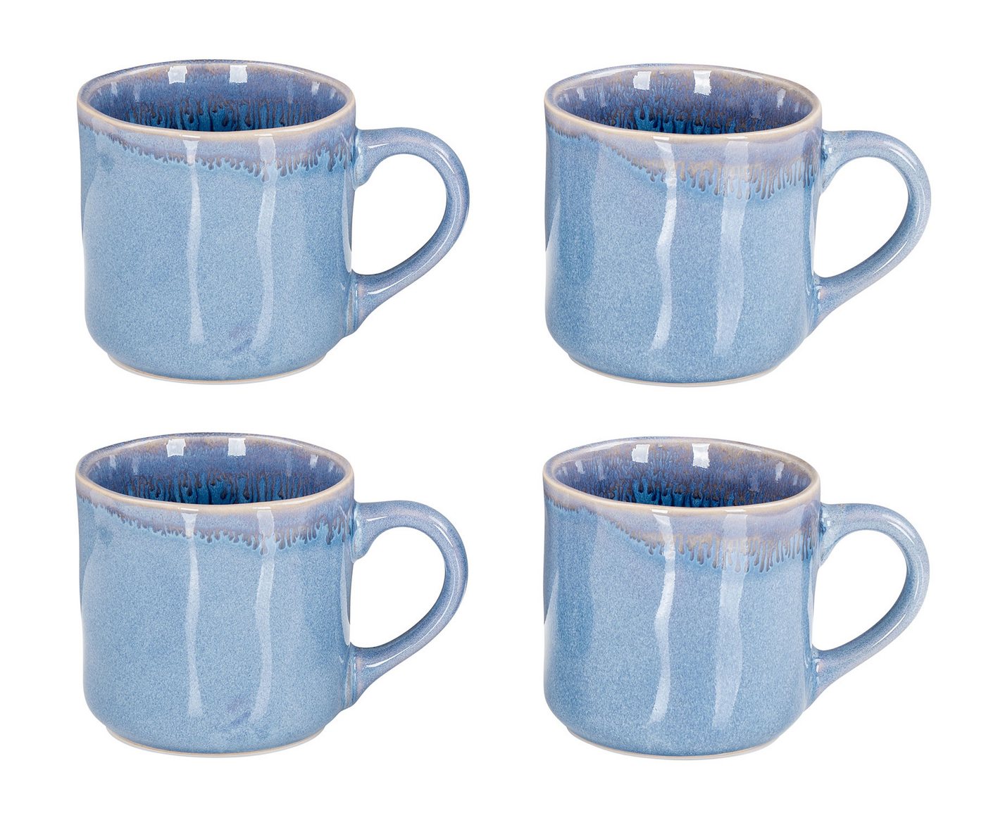 Levandeo® Becher, 4er Set Steingut Becher 350ml Tasse Blau Kaffeepott Tasse Modern von Levandeo®