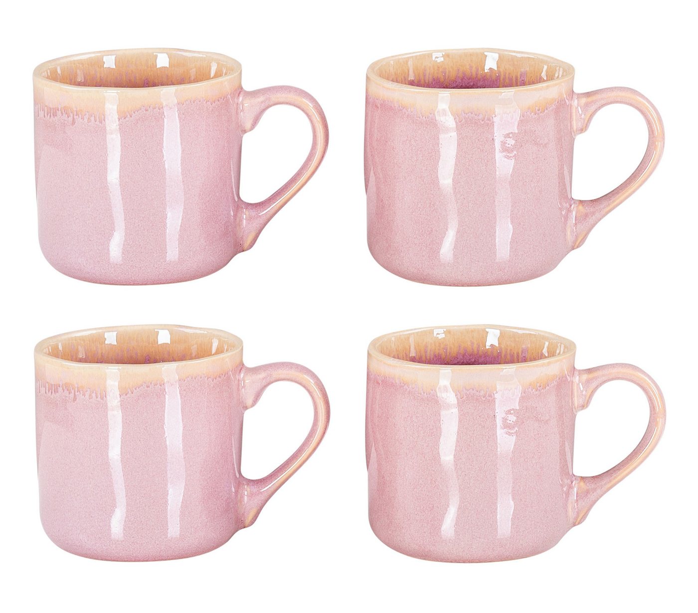 Levandeo® Becher, 4er Set Steingut Becher 350ml Tasse Rosa Kaffeepott Tasse Modern von Levandeo®