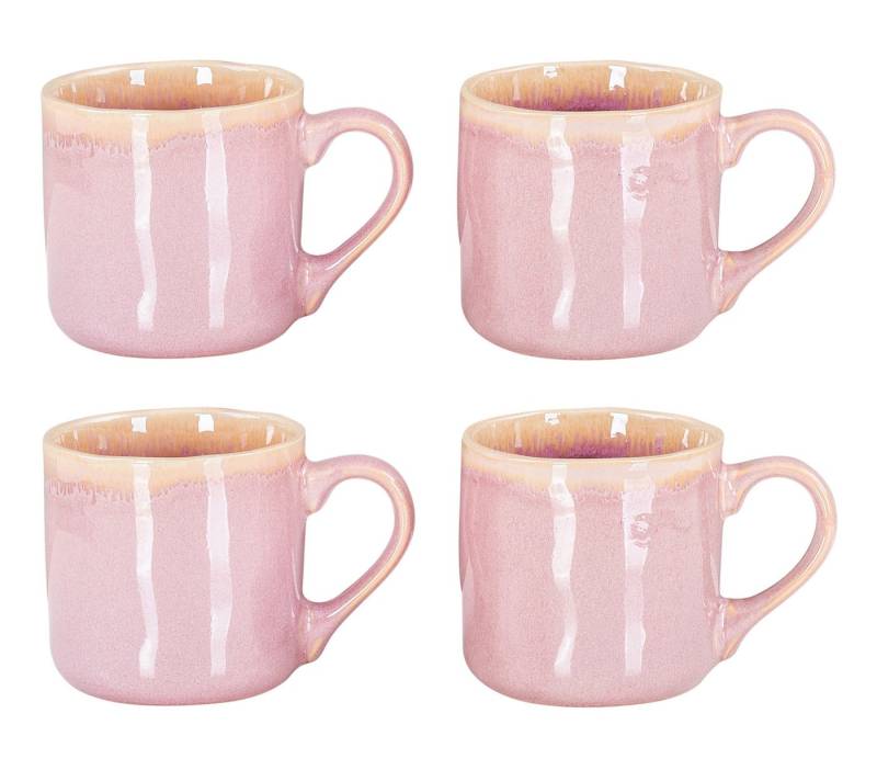 Levandeo® Becher, 4er Set Steingut Becher 350ml Tasse Rosa Kaffeepott Tasse Modern von Levandeo®