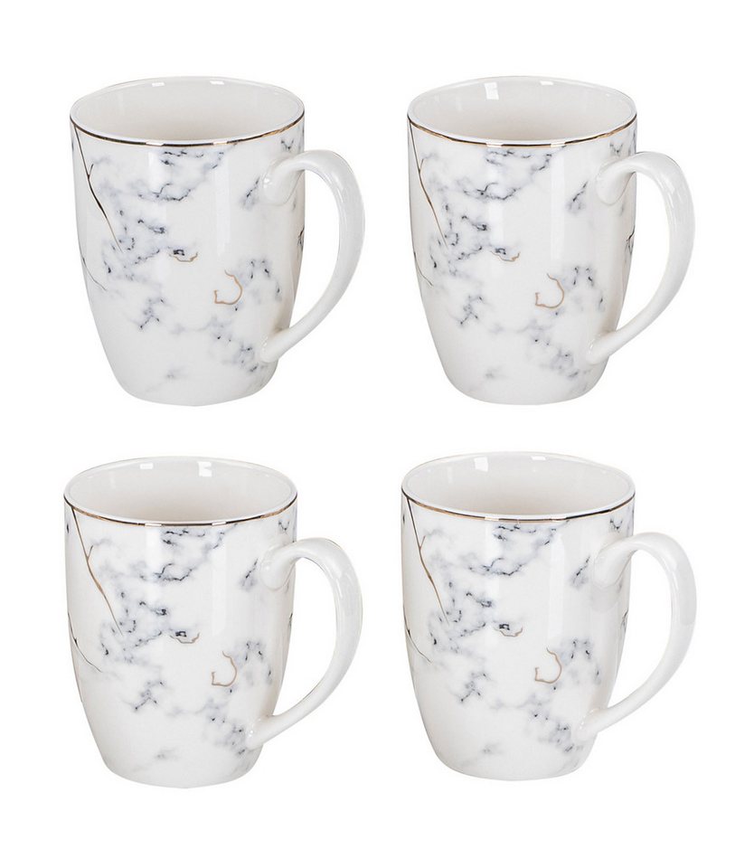 Levandeo® Becher, 4er Set Tassen Marmor Optik 300ml Weiß Gold Porzellan Kaffeetasse von Levandeo®