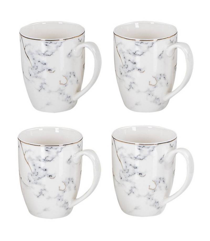 Levandeo® Becher, 4er Set Tassen Marmor Optik 300ml Weiß Gold Porzellan Kaffeetasse von Levandeo®