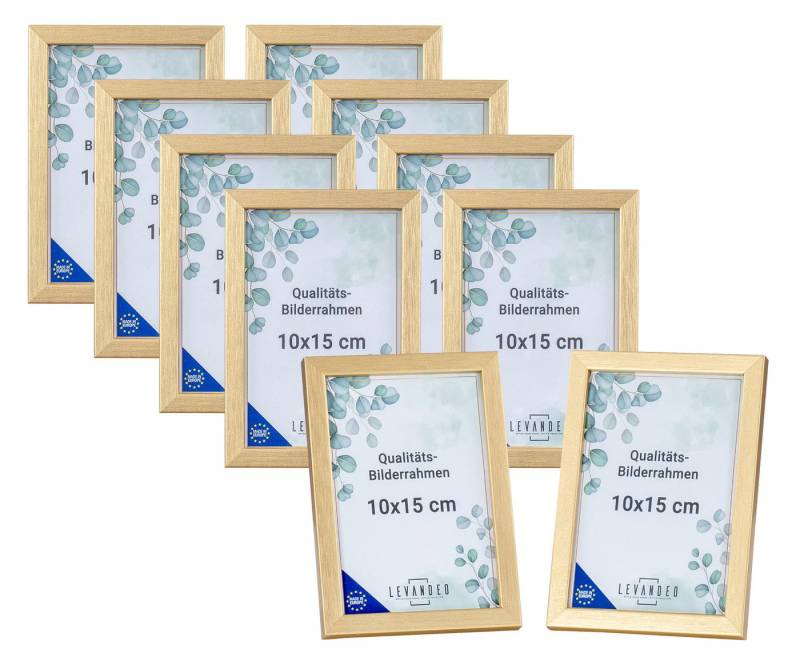Levandeo® Bilderrahmen, 10er Set Bilderrahmen Echtholz Made in EU 10x15 Gold Glasscheibe Holz von Levandeo®