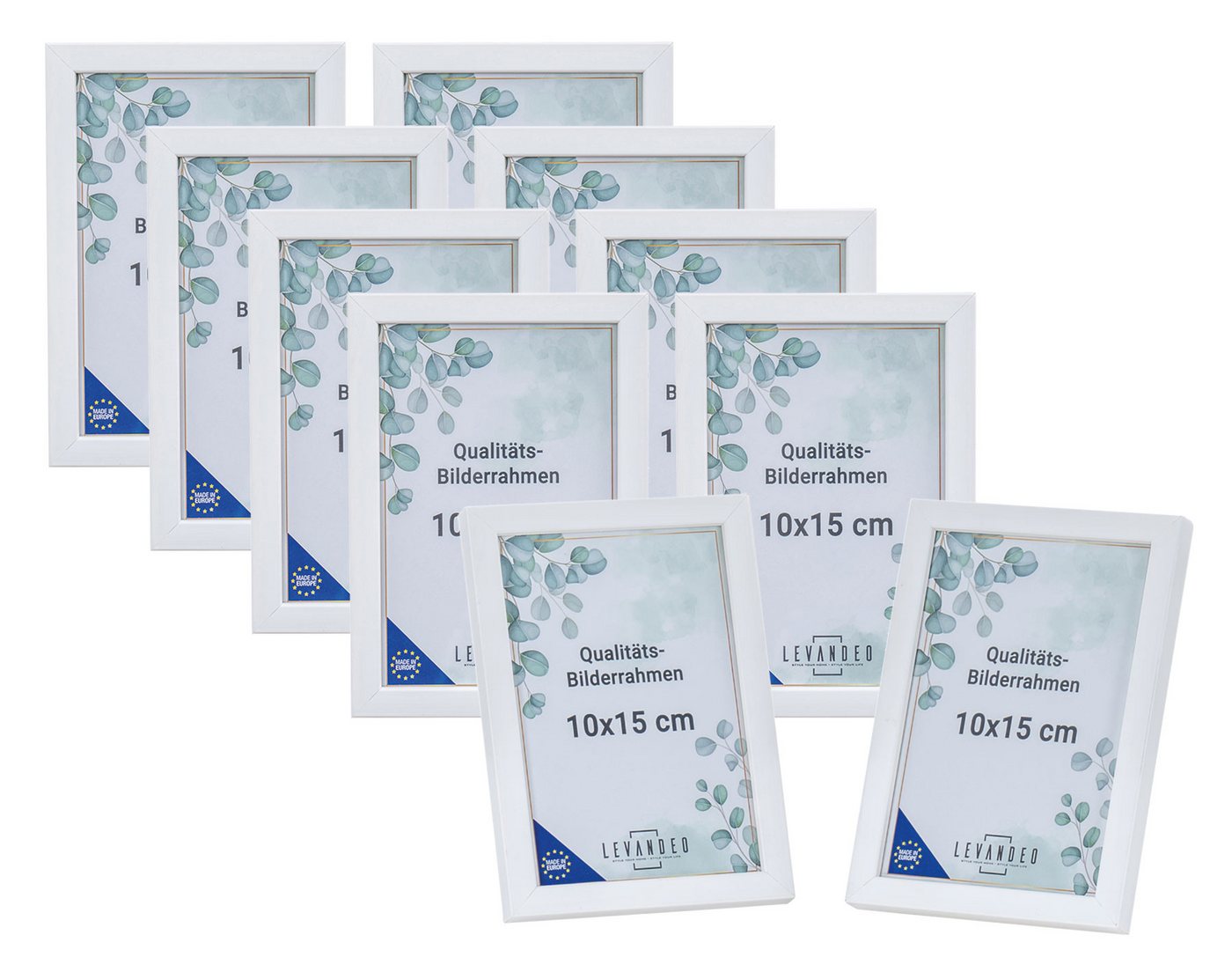 Levandeo® Bilderrahmen, 10er Set Bilderrahmen Echtholz Made in EU 10x15 Weiß Glasscheibe von Levandeo®