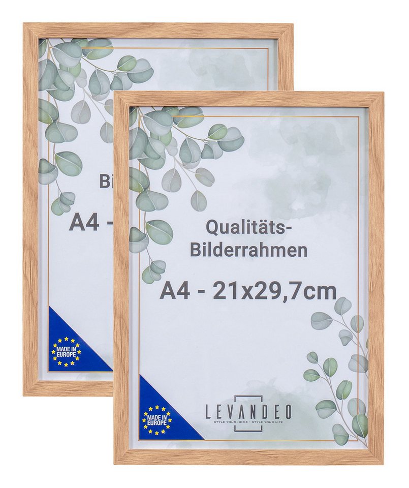 Levandeo® Bilderrahmen, 2er Set A4 Bilderrahmen Natur Eiche Optik Made in EU von Levandeo®