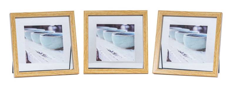 Levandeo® Bilderrahmen, 3er Set Bilderrahmen Aufsteller 10x10 Holz Eiche-Optik Metall Glas Fotorahmen von Levandeo®