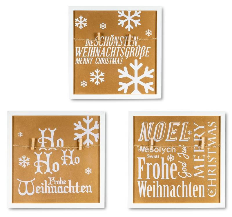 Levandeo® Bilderrahmen, 3er Set Wandbilder Je 30x30cm Weiß Gold Holz Weihnachten Sprüche von Levandeo®