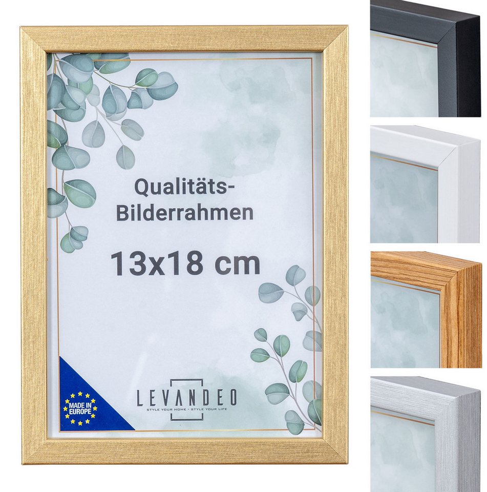 Levandeo® Bilderrahmen, Bilderrahmen Echtholz Made in EU 13x18 Gold Glasscheibe Fotorahmen von Levandeo®