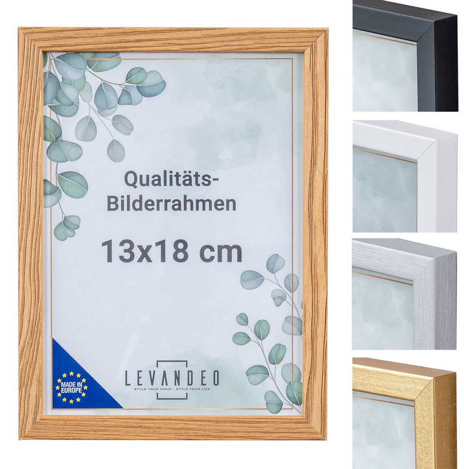 Levandeo® Bilderrahmen, Bilderrahmen Echtholz Made in EU 13x18 Natur Glasscheibe Fotorahmen von Levandeo®