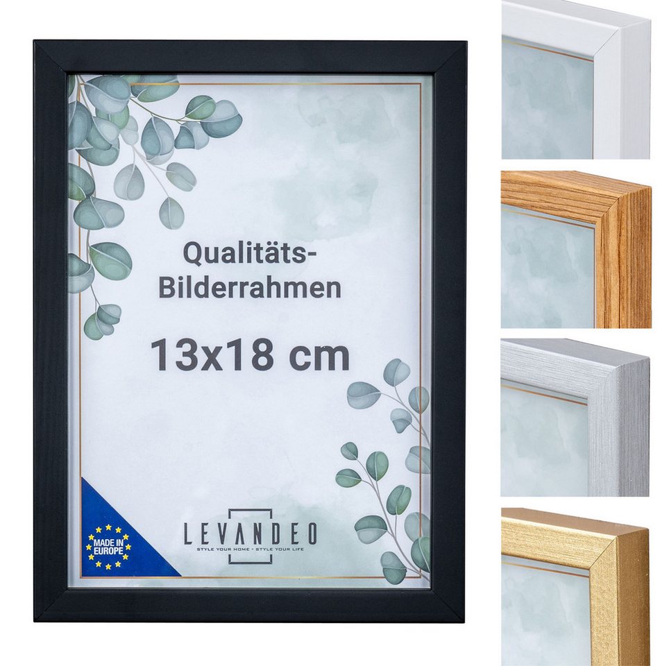 Levandeo® Bilderrahmen, Bilderrahmen Echtholz Made in EU 13x18 Schwarz Glasscheibe Fotorahmen von Levandeo®