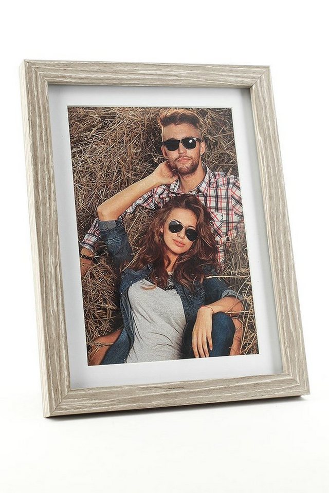 Levandeo® Bilderrahmen, Bilderrahmen Passepartout 13x18 Holz Eiche gekälkt von Levandeo®