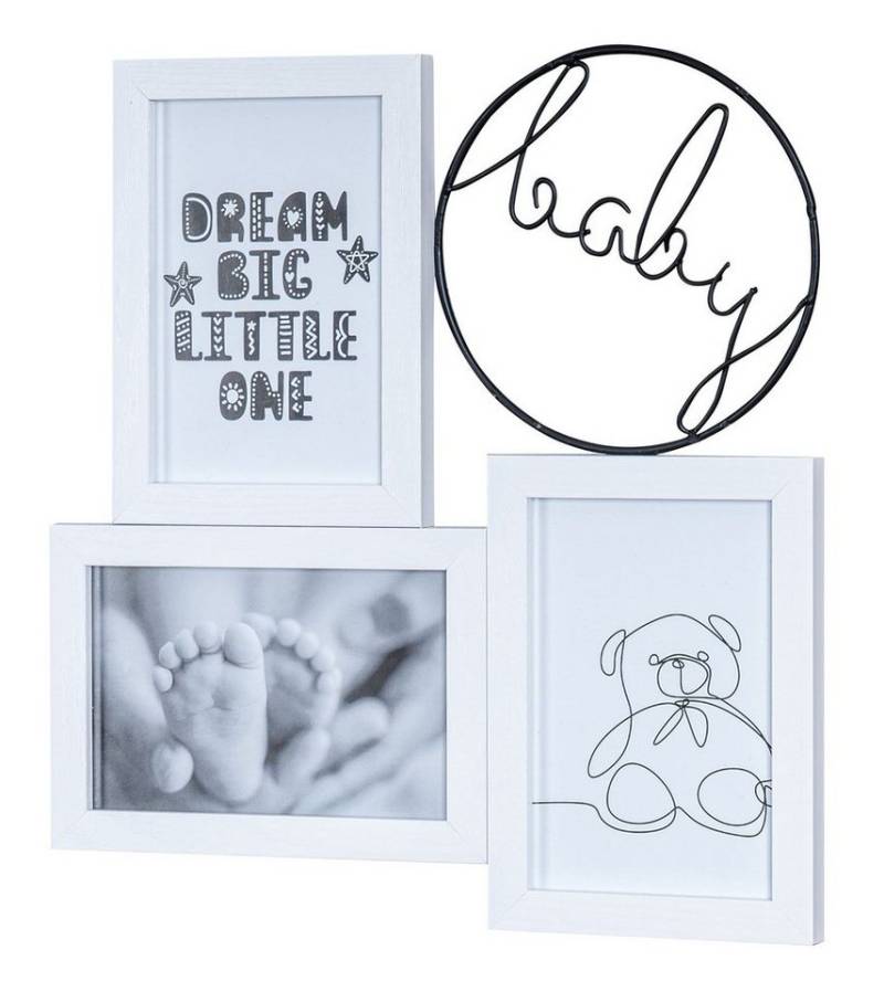 Levandeo® Bilderrahmen Collage, Bilderrahmen 29x31cm 3 Fotos 10x15 Baby Holz Weiß Metall Fotorahmen von Levandeo®