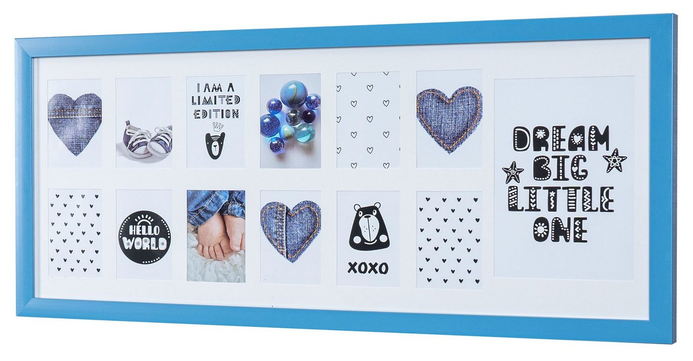 Levandeo® Bilderrahmen Collage, Bilderrahmen 63x27cm Blau Baby Kinder Fotorahmen Fotogalerie Collage von Levandeo®