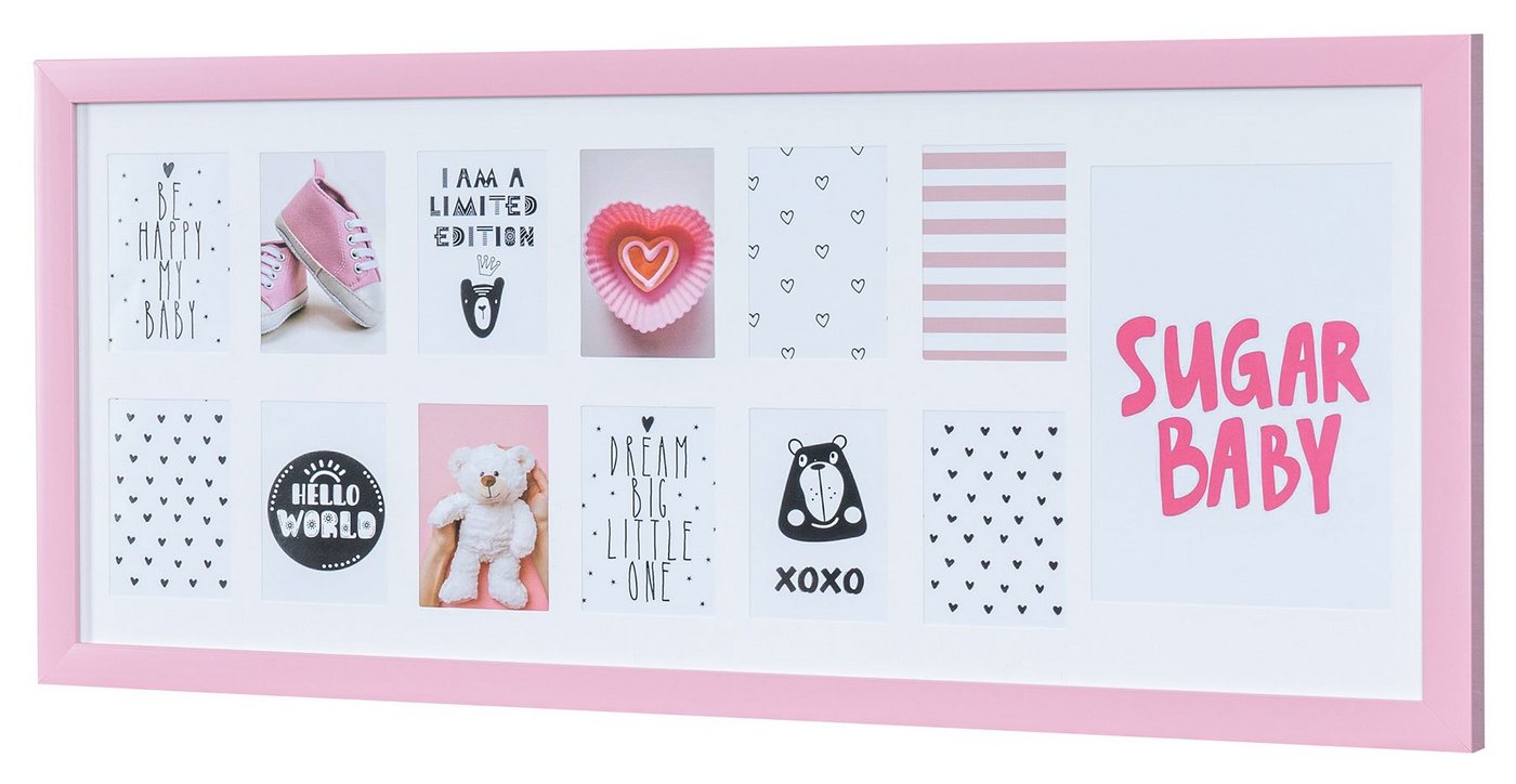 Levandeo® Bilderrahmen Collage, Bilderrahmen 63x27cm Rosa Baby Kinder Fotorahmen Fotogalerie Collage von Levandeo®