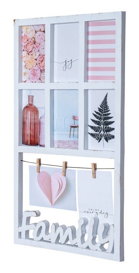 Levandeo® Bilderrahmen Collage, Bilderrahmen H56cm 6 Fotos Weiß Family Klammern Shabby Chic von Levandeo®