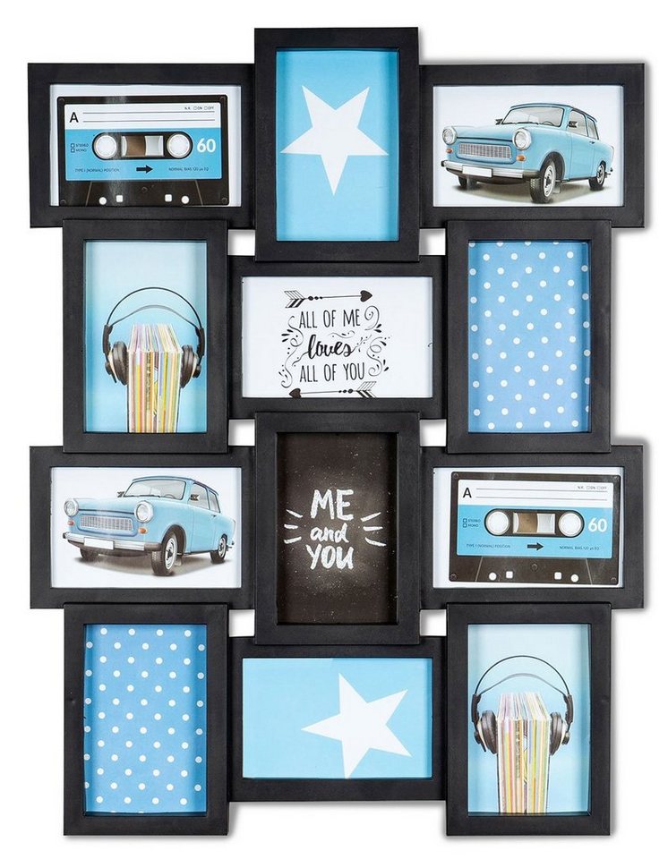 Levandeo® Bilderrahmen Collage, Bilderrahmen schwarz 12 Bilder 3D Optik schwarze Fotogalerie von Levandeo®