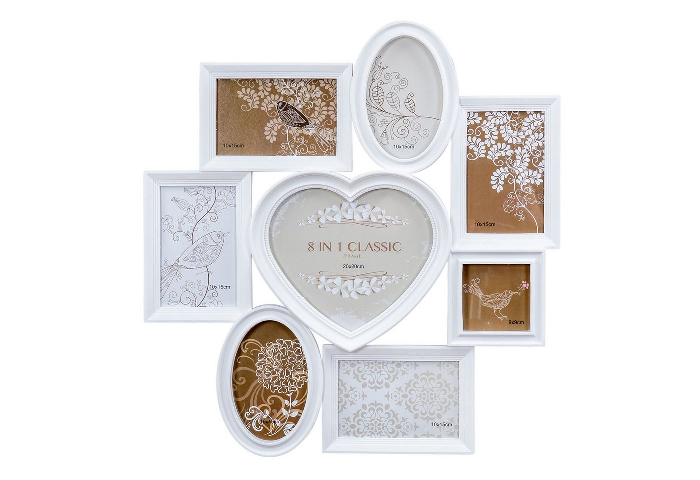 Levandeo® Bilderrahmen Collage, Fotorahmen Bilderrahmen Herz Weiß 8 Fotos Shabby Chic Landhaus von Levandeo®