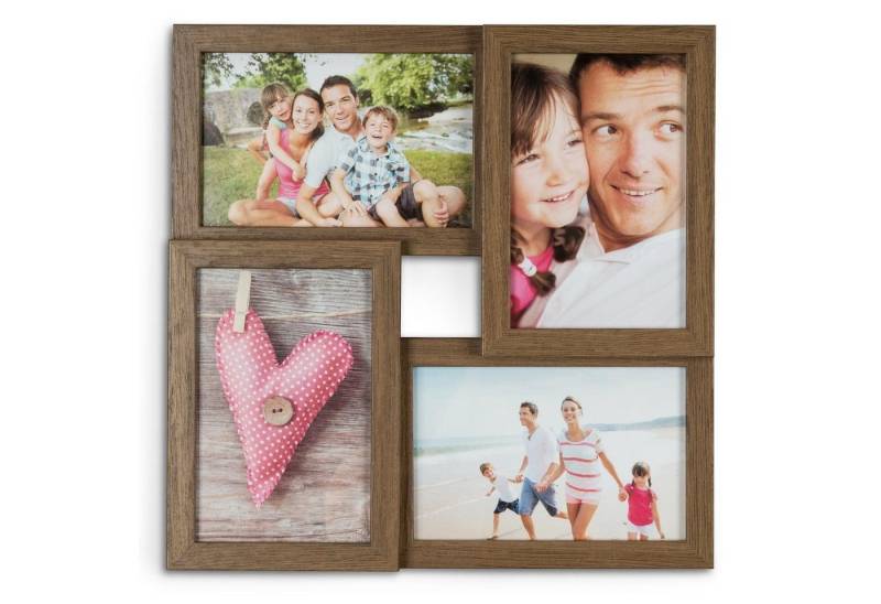 Levandeo® Bilderrahmen Collage, levandeo Bilderrahmen Collage 28x28cm 4 Fotos 10x15 Nussbaum MDF Holz von Levandeo®