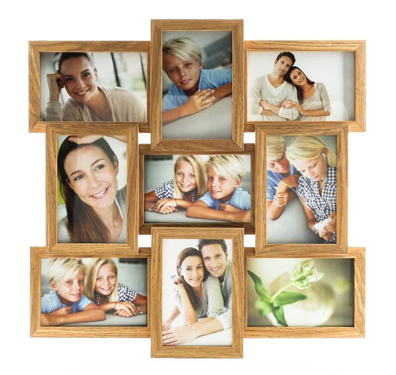 Levandeo® Bilderrahmen Collage, levandeo Bilderrahmen Collage 45x45cm 9 Fotos 10x15 Eiche MDF Holz von Levandeo®