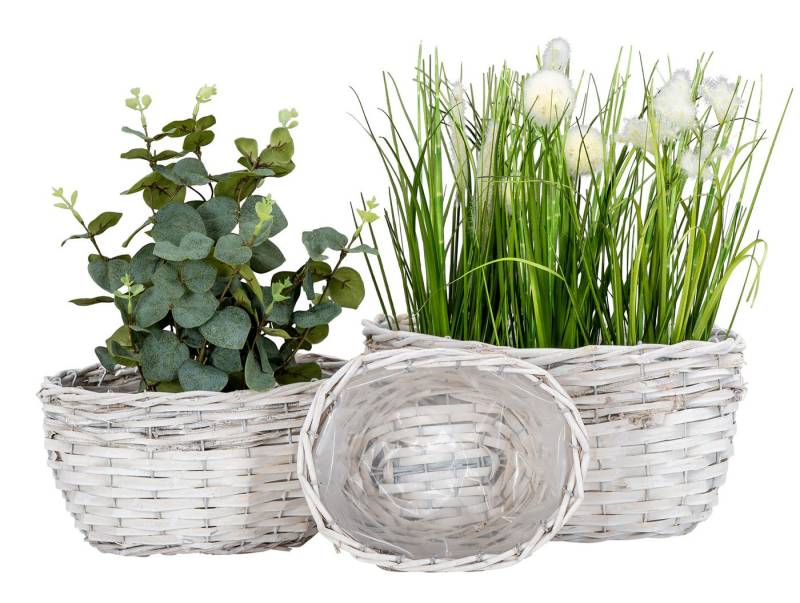 Levandeo® Blumentopf, 3er Set Pflanzgefäß Weide B21-31cm Weiß Garten Pflanzkorb von Levandeo®