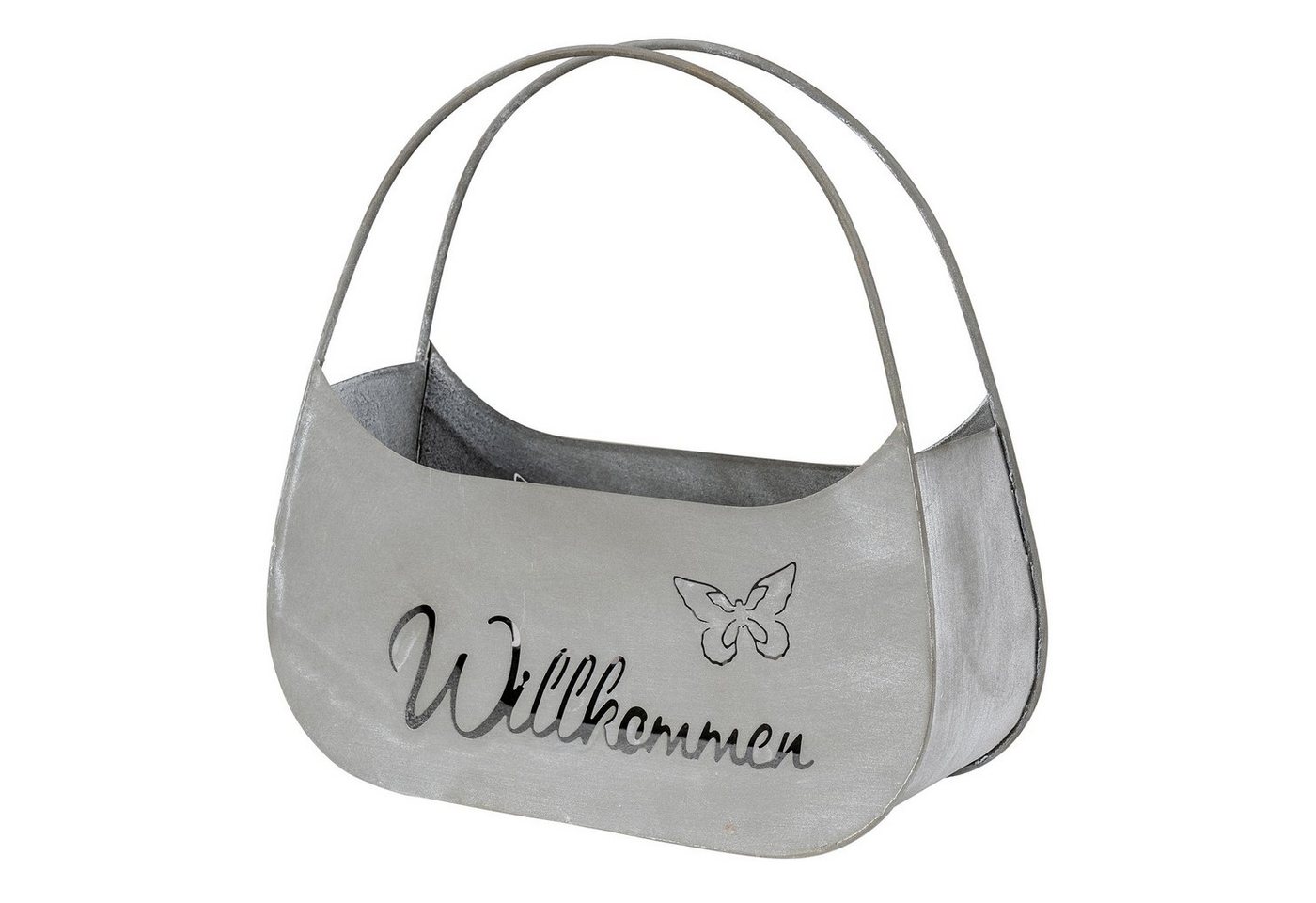 Levandeo® Blumentopf, Blumentopf Tasche Willkommen L25cm Grau Metall Pflanztopf Garten-Deko von Levandeo®