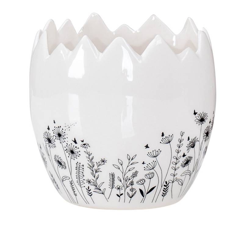 Levandeo® Dekoobjekt, Eierschale Deko Blumentopf H10cm Keramik Schwarz Weiß Blumenwiese von Levandeo®