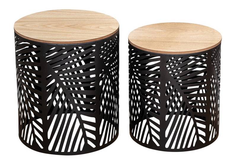 Levandeo® Couchtisch, 2er Set Beistelltische Schwarz Metall Holz Rund Couchtisch Industrial von Levandeo®