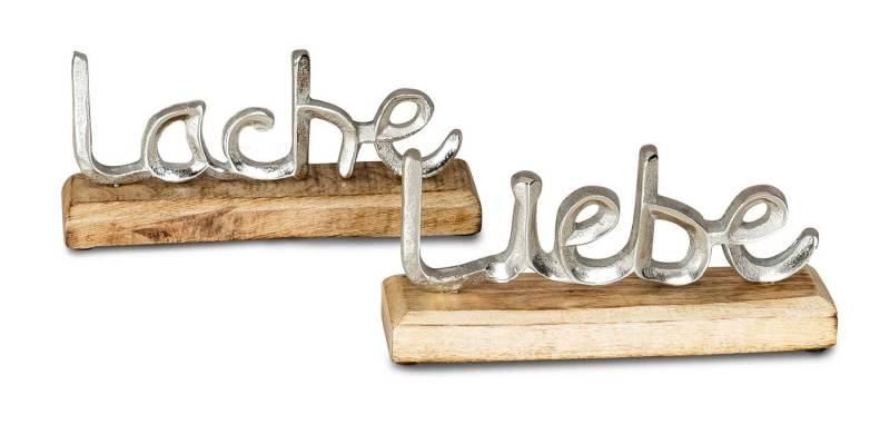 Levandeo® Deko-Schriftzug, 2er Set Schriftzug Liebe Lache L23cm Metall Silber Mango Holz von Levandeo®