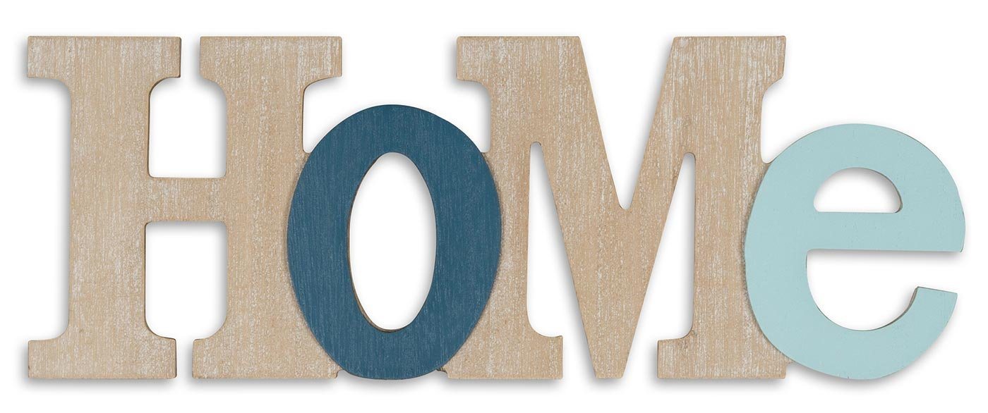 Levandeo® Deko-Schriftzug, 3D Schriftzug Home aus Holz 35x13cm Blau Natur Buchstaben zum von Levandeo®