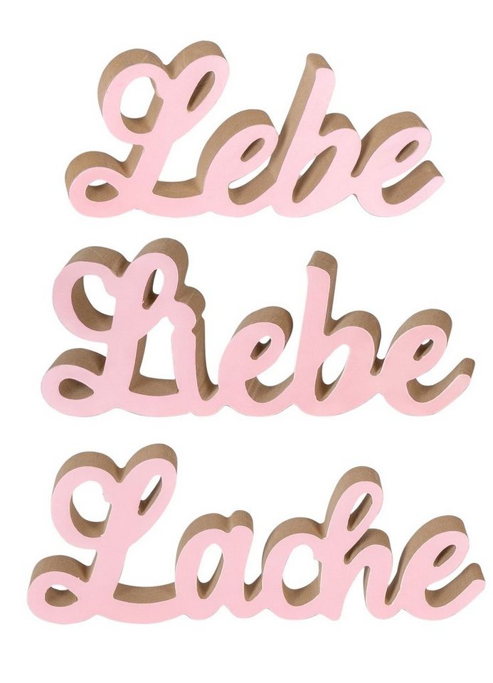 Levandeo® Deko-Schriftzug, 3er Set Schriftzug Lebe Liebe Lache Pastell Rosa Holz Tischdeko Deko von Levandeo®