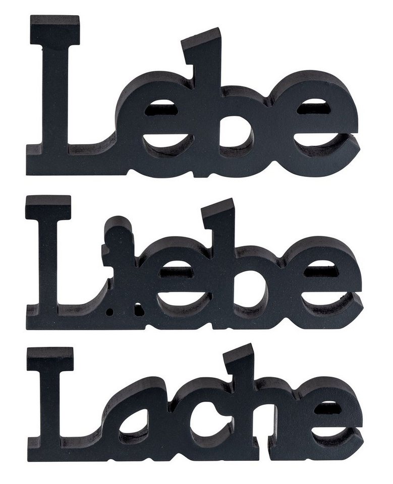 Levandeo® Deko-Schriftzug, 3er Set Schriftzug Lebe Liebe Lache Schwarz MDF Holz Deko Aufsteller von Levandeo®