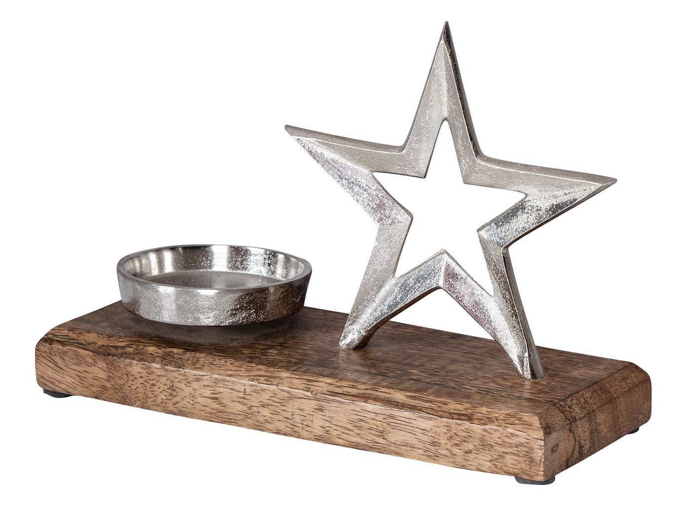 Levandeo® Deko-Schriftzug, Metallstern Kerzenhalter 23x15cm Metall Mango Silber Stern Braun von Levandeo®
