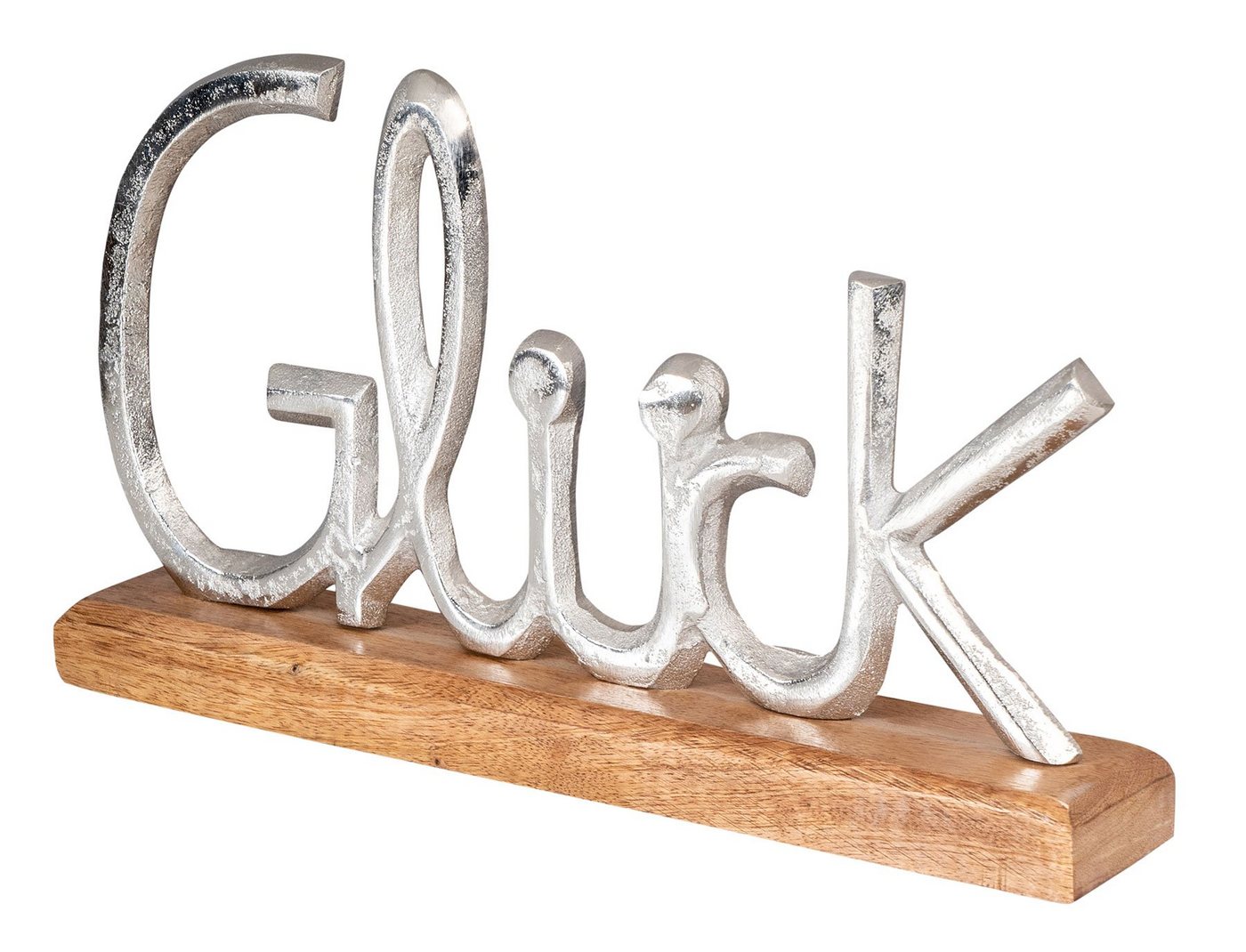 Levandeo® Deko-Schriftzug, Schriftzug Glück L29cm Metall Silber Mango Holz Tischdeko Deko von Levandeo®