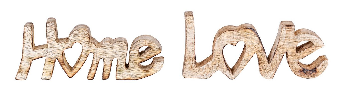 Levandeo® Deko-Schriftzug, Schriftzug Set Love Home BxH 14x7cm Braun Mango Holz Natur Deko von Levandeo®
