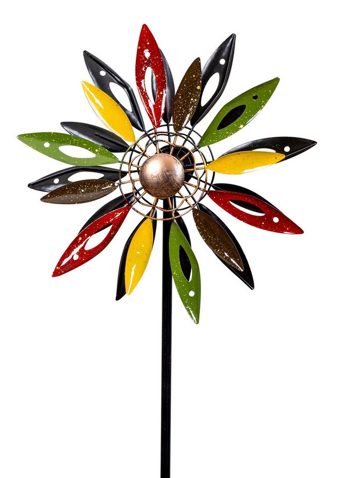 Levandeo® Deko-Windrad, Gartenstecker Metall Windrad H120cm Blume Bunt Gartendeko Windmühle von Levandeo®
